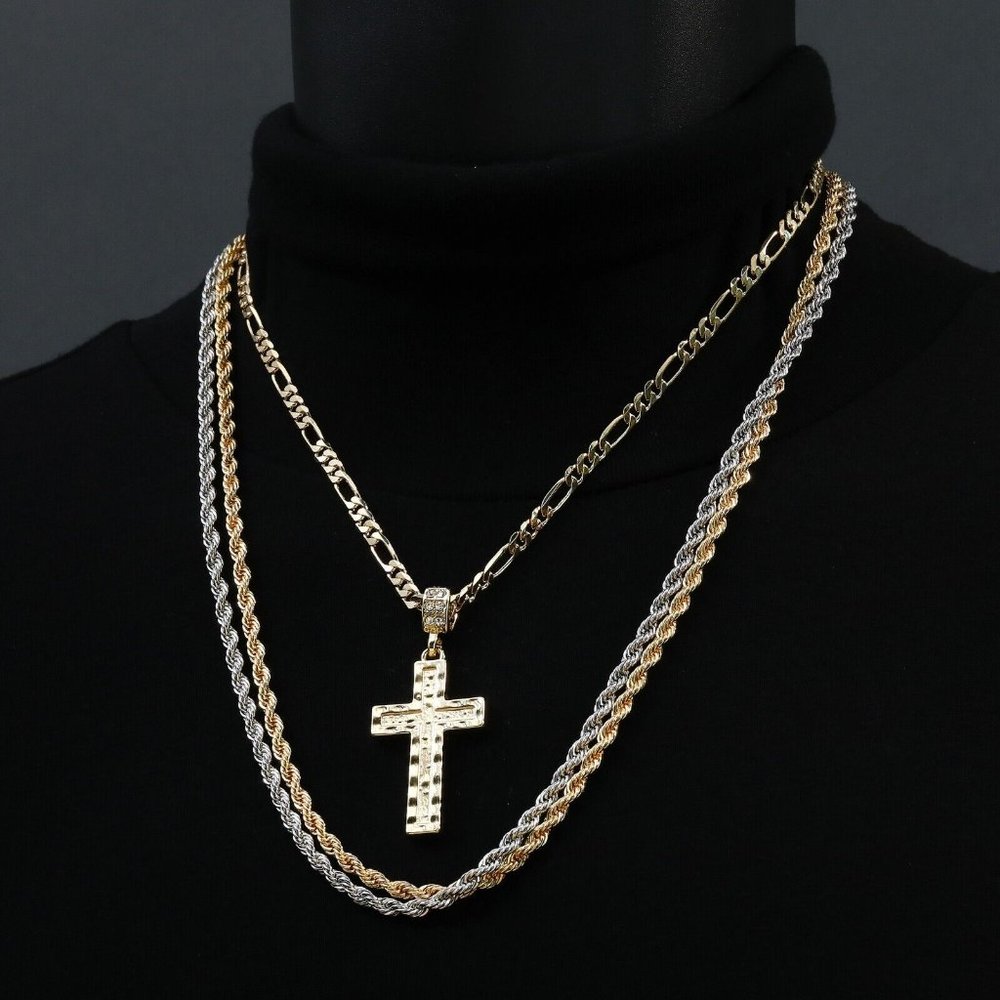 14k Cross Pedant 4 Pcs 18" 24" Necklace